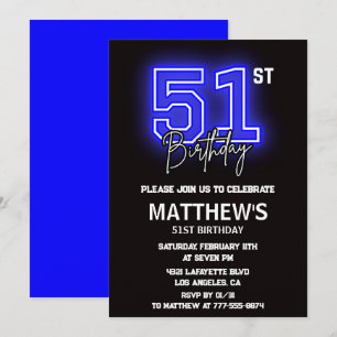 Neon Black 51st birthday invitations Men Sport