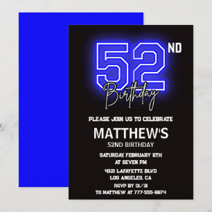 Neon Black 52nd birthday invitations Men Sport