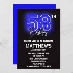 Neon Black 58th birthday invitations Men Sport
