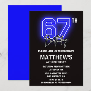 Neon Black 67th birthday invitations Men Sport