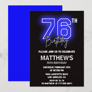 Neon Black 76th birthday invitations Men Sport