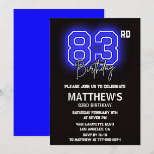 Neon Black 83rd birthday invitations Men Sport