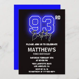 Neon Black 93rd birthday invitations Men Sport