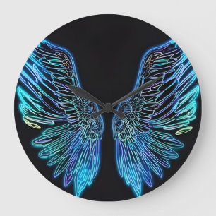 Neon Black and Blue Angel Wing Wall Clock