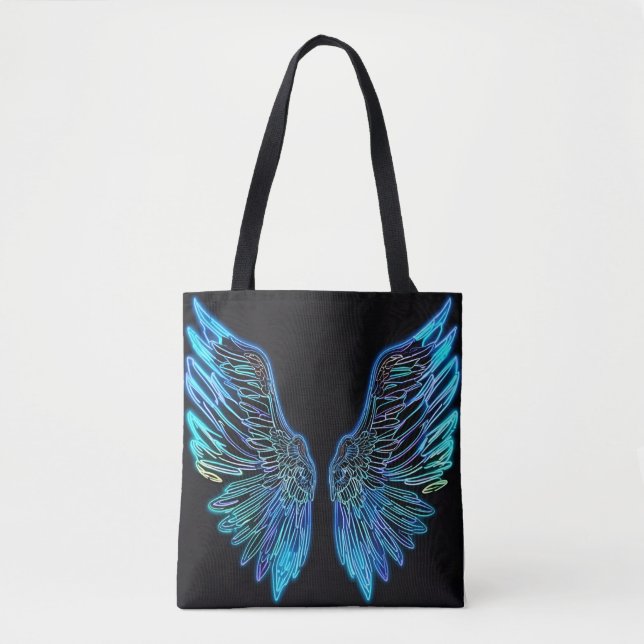Neon Black and Blue Angel Wings Tote Bag (Front)