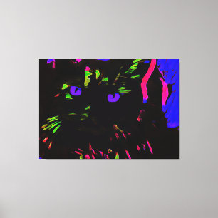Neon Black Cat with Glowing Eyes Canvas Print