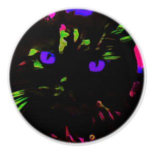 Neon Black Cat with Glowing Eyes Ceramic Knob