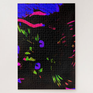 Neon Black Cat with Glowing Eyes Jigsaw Puzzle