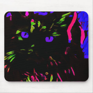 Neon Black Cat with Glowing Eyes Mouse Mat