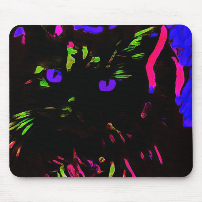 Neon Black Cat with Glowing Eyes Mouse Mat (Front)