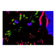 Neon Black Cat with Glowing Eyes