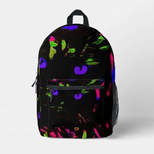 Neon Black Cat with Glowing Eyes Printed Backpack