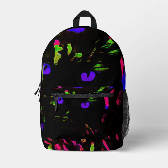 Neon Black Cat with Glowing Eyes Printed Backpack (Front)