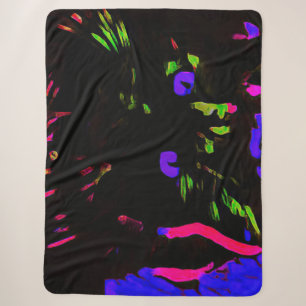 Neon Black Cat with Glowing Eyes Sherpa Blanket