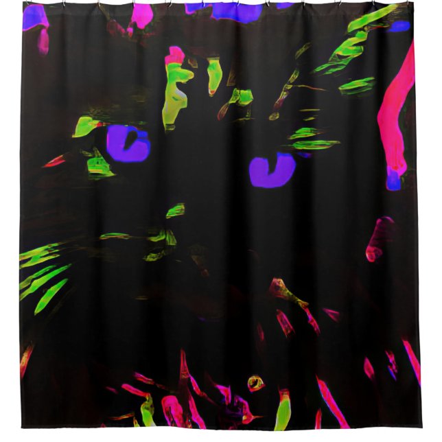 Neon Black Cat with Glowing Eyes Shower Curtain (Front)