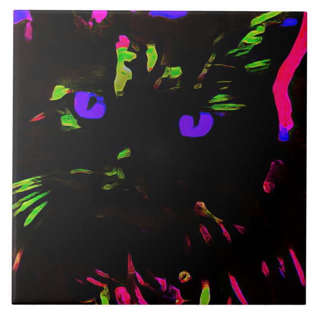 Neon Black Cat with Glowing Eyes Tile (Front)