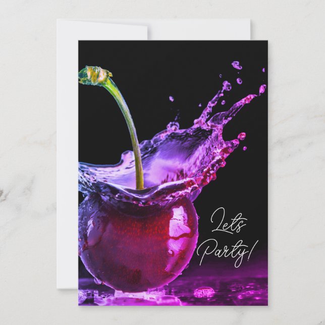 Neon Black Cherry Party Invitation  (Front)