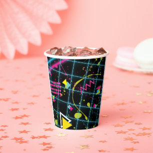 Neon Black Retro 80's 90's Birthday Party  Paper Cups