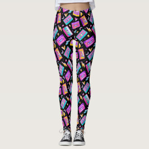 Neon & Black Trendy 80's Cassette Music Leggings