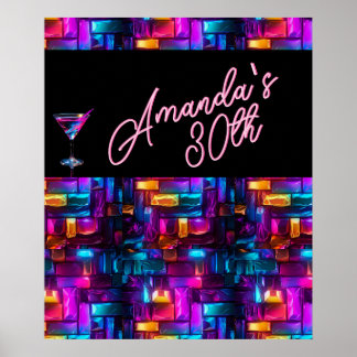 Neon Blacklight Abstract Stained Glass Cocktail Poster