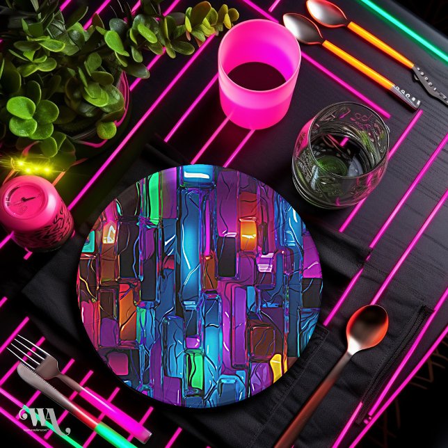 Neon Blacklight Abstract Stained Glass Paper Plate (Creator Uploaded)