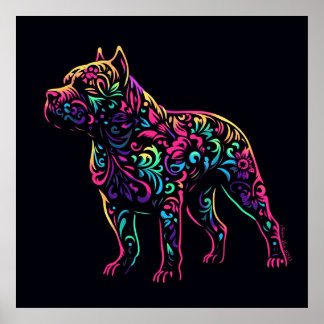 Neon Blacklight American Bully Art Poster