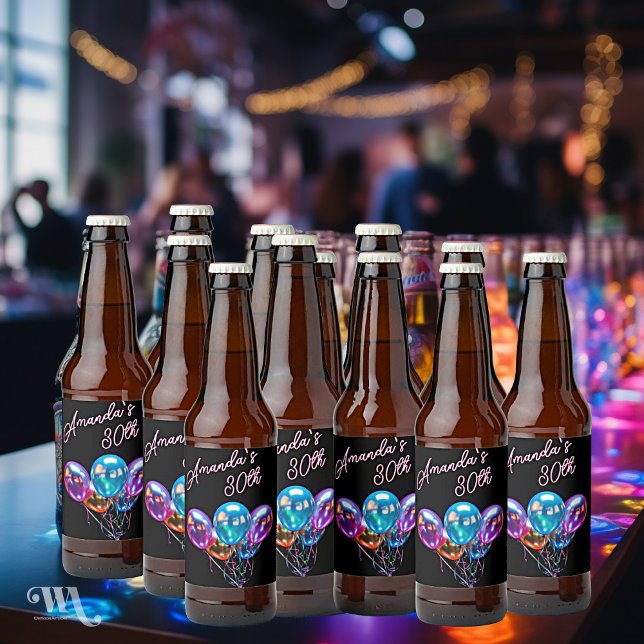 Neon Blacklight Balloons Birthday Adult  Beer Bottle Label (Creator Uploaded)