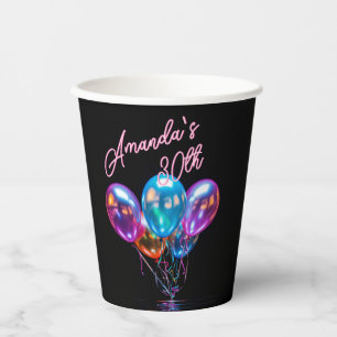 Neon Blacklight Balloons Cocktail Birthday  Paper Cups