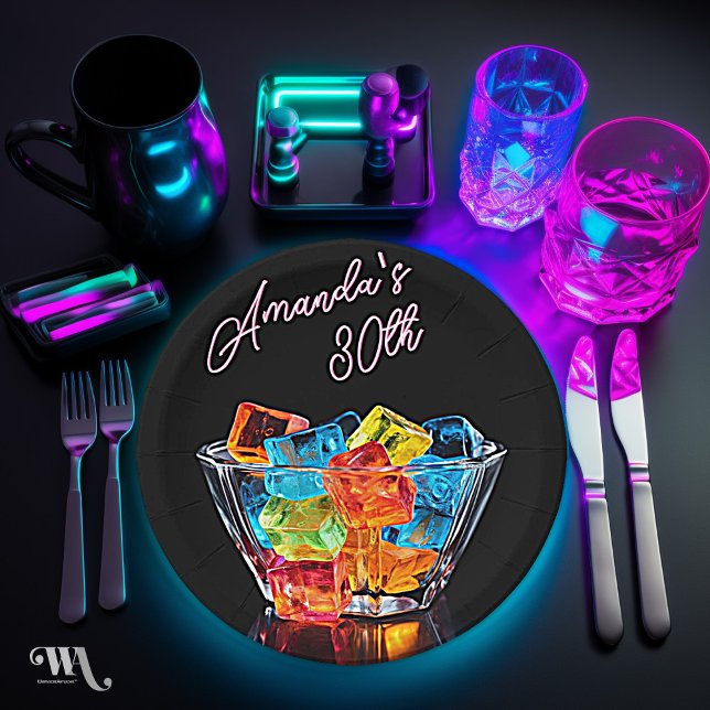 Neon Blacklight Hello Shots Cocktail Birthday Paper Plate (Creator Uploaded)