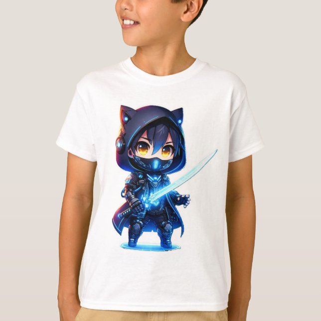 Neon Blade – Chibi Cyber Ninja  T-Shirt (Front)