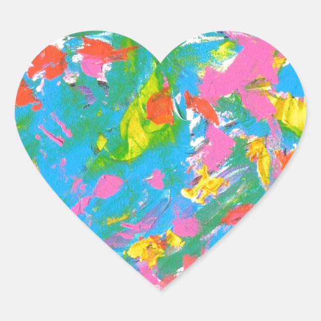 Neon Bloom - Abstract Art Brushstrokes Heart Sticker (Front)