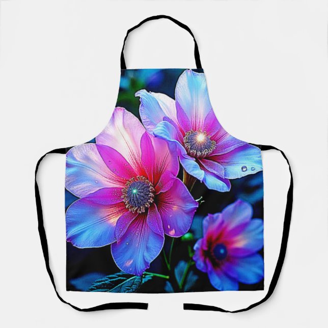 Neon Bloom Flower Magic Glow Design Apron (Front)