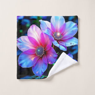 Neon Bloom Flower Magic Glow Design Bath Towel Set