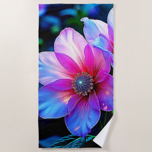 Neon Bloom Flower Magic Glow Design Beach Towel