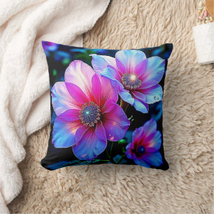 Neon Bloom Flower Magic Glow Design Cushion