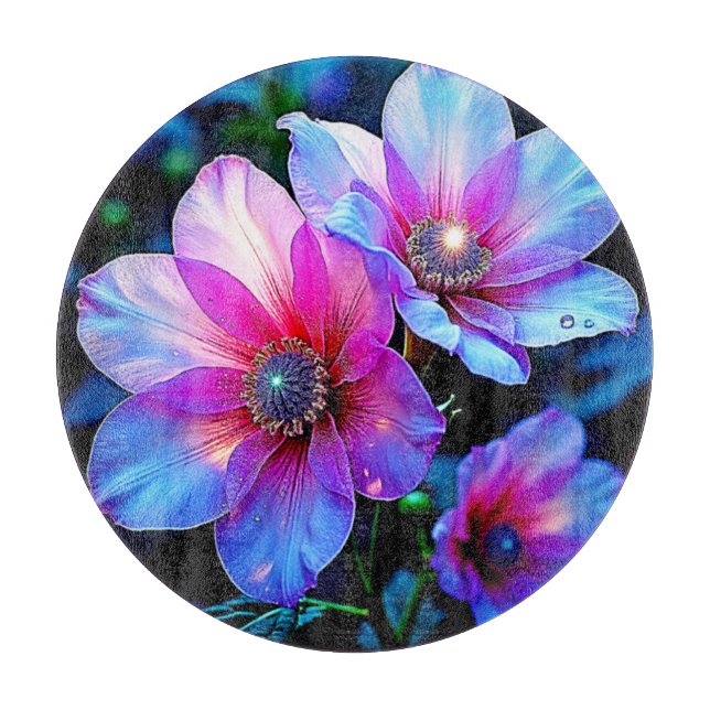 Neon Bloom Flower Magic Glow Design Cutting Board (Front)