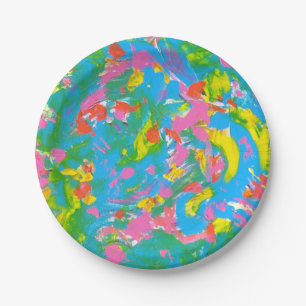 Neon Bloom-Hand Painted Brushstrokes Paper Plate