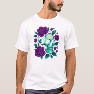 Neon Bloom – Skull in Roses T-Shirt