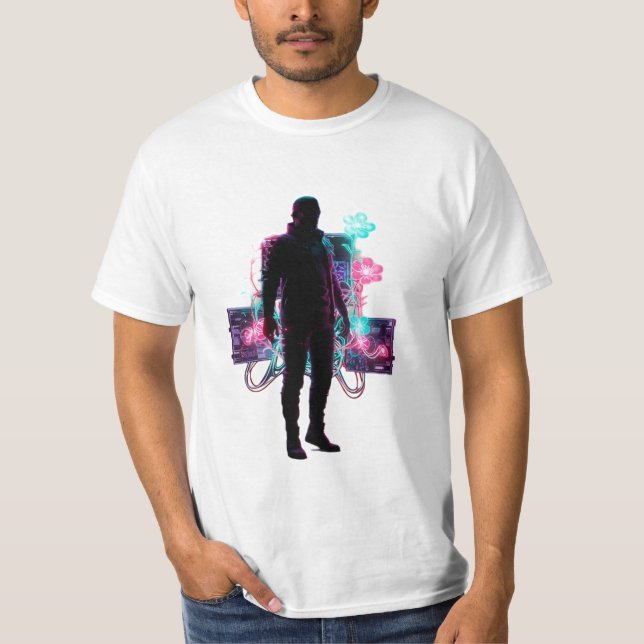 Neon Bloom: Tech-Infused Growth T-Shirt (Front)