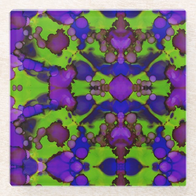 Neon Bloomstorm Glass Coaster (Front)