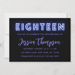 Neon Blue 18th Birthday Invitation