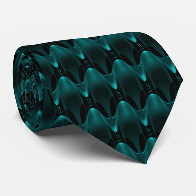 Neon Blue Alien Head Pattern Tie (Rolled)