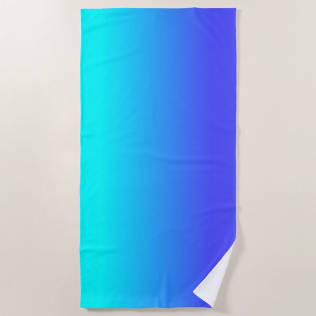 Neon Blue and Bright Neon Aqua Ombré Shade Colour Beach Towel (Front)