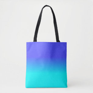 Neon Blue and Bright Neon Aqua Ombré Shade Colour Tote Bag
