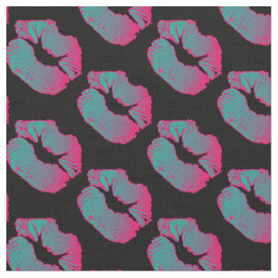 Neon BLue and Hot Pink Lipstick Kiss on Black Fabric
