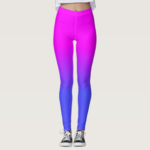 Neon Blue and Hot Pink Ombré Shade Colour Fade Leggings