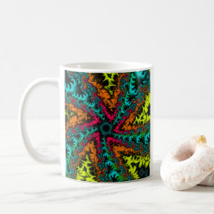 Neon Blue and Orange Fractal Art Coffee Mug