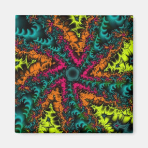 Neon   Blue and Orange Fractal Art Magnet