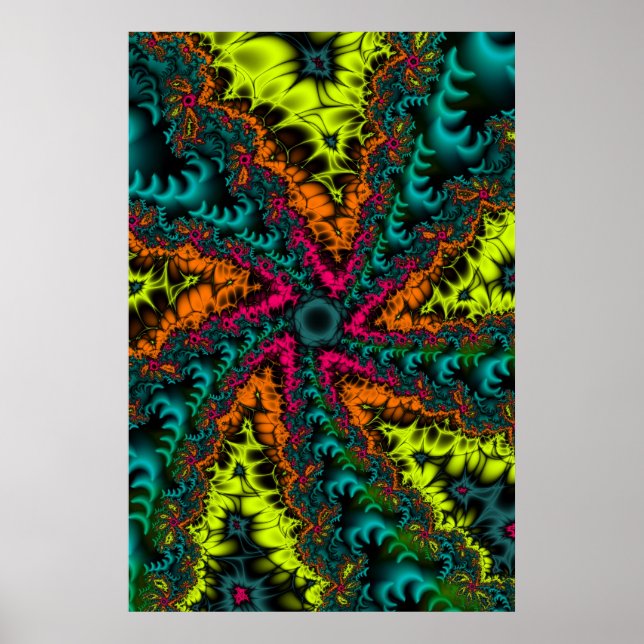 Neon | Blue and Orange Fractal Art Poster (Front)