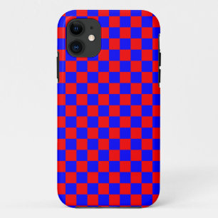 Neon Blue and Red Chequered Chequerboard Vintage iPhone 11 Case